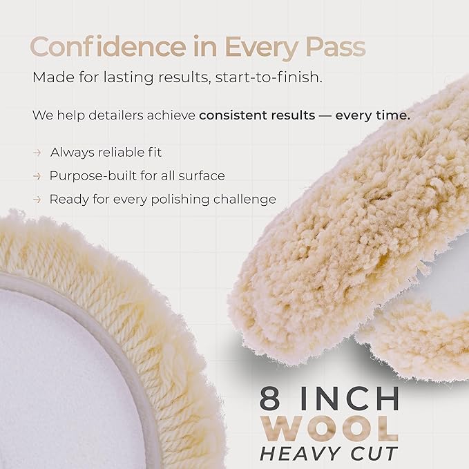 TCP Global 8" 100% Wool Polishing & Buffing Pad (3 Pack) with Hook and Loop Backing - Wool Buffing Pad for Automotive, Marine, Truck, RV & Compound Cutting