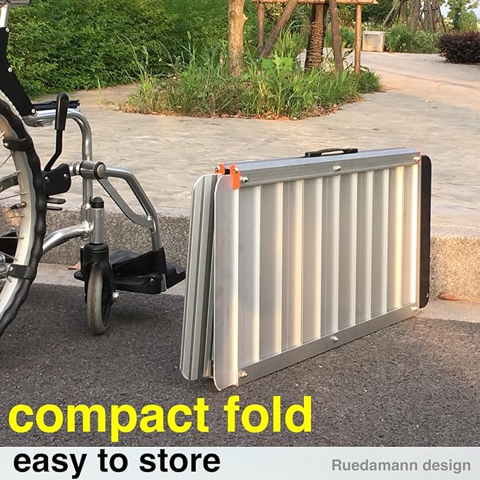 Ruedamann 2 FT Portable Wheelchair Ramp, Sturdy Non-Slip Aluminum Wheelchair Ramp with Upgraded Hinge, Aluminum Folding Ramp for Doorways, Ramp for Wheelchairs, Scooters, Steps, Stairs, Pets