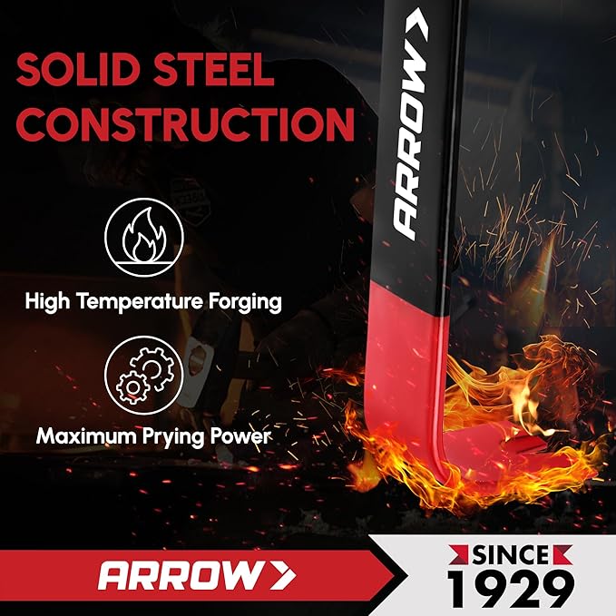 ARROW 12" Pry Bar & Nail Puller Heavy-Duty Carbon Steel, Flat Bar Crowbar with Rust-Resistant Forged Design - Multi-Purpose Tool for Prying, Lifting, Scraping (Pack of 2)