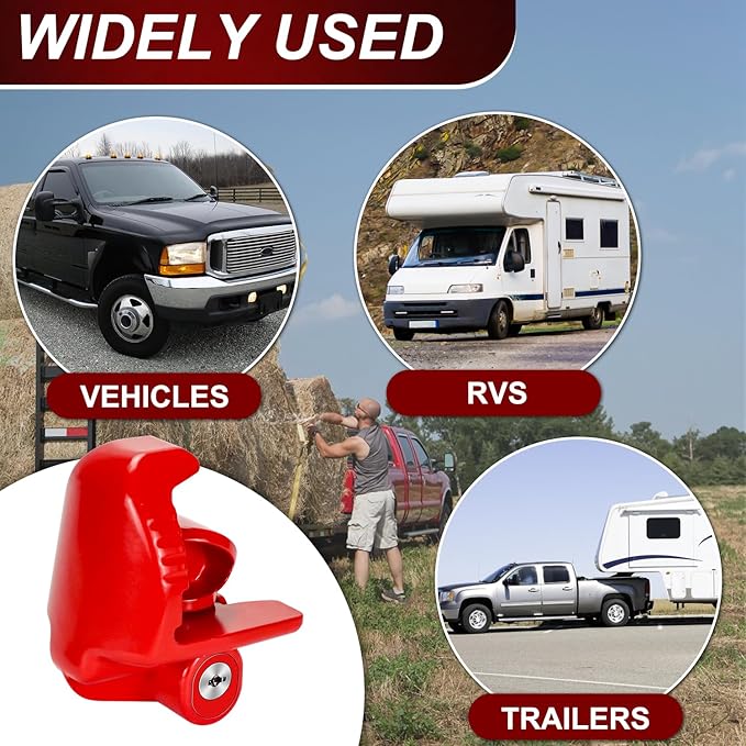 Cenipar Trailer Hitch Lock Universal Size Fit 1-7/8", 2", and 2-5/16" Couplers, Heavy Duty Steel, for Vehicles, Trailers, and RVs(Red)