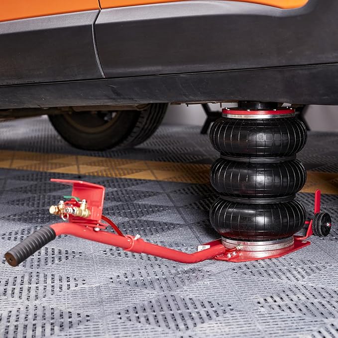 VEVOR Air Jack, 3 Ton/6600 lbs Triple Bag Air Jack, Airbag Jack with Six Steel Pipes, Lift up to 17.7 inch/450 mm, 3-5 s Fast Lifting Pneumatic Jack, with Long Handles for Cars, Repair, (Red)