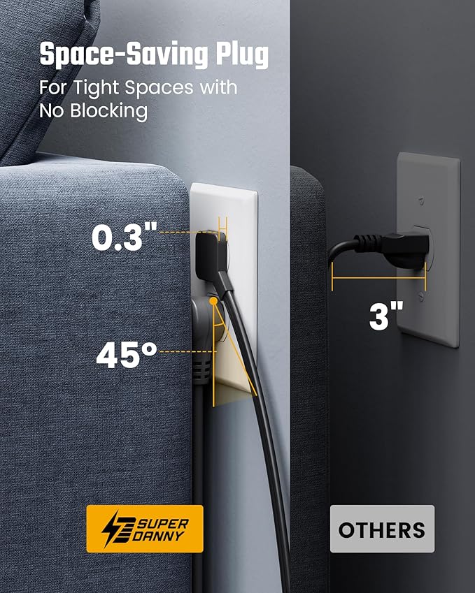 35W Fast Charging Power Strip, SUPERDANNY 6ft Flat Plug Extension Cord (13A/1625W) with 8 Wide Outlets & 4 USB Ports, Wall Mountable, 1050J Surge Protector Charging Station for Home Office Dorm