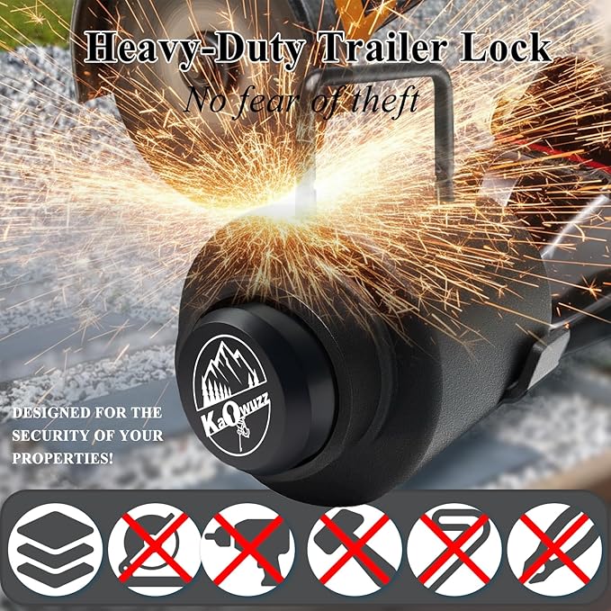 Trailer Lock, Heavy Duty Tongue Locks Fits 2 5/16-Inch Couplers, Anti-Theft, Anti-Smashing, Secures Safety Chains,Steel Tow Hitch Lock with Handle for RV, Trailer, Boat (Balck with Handle)
