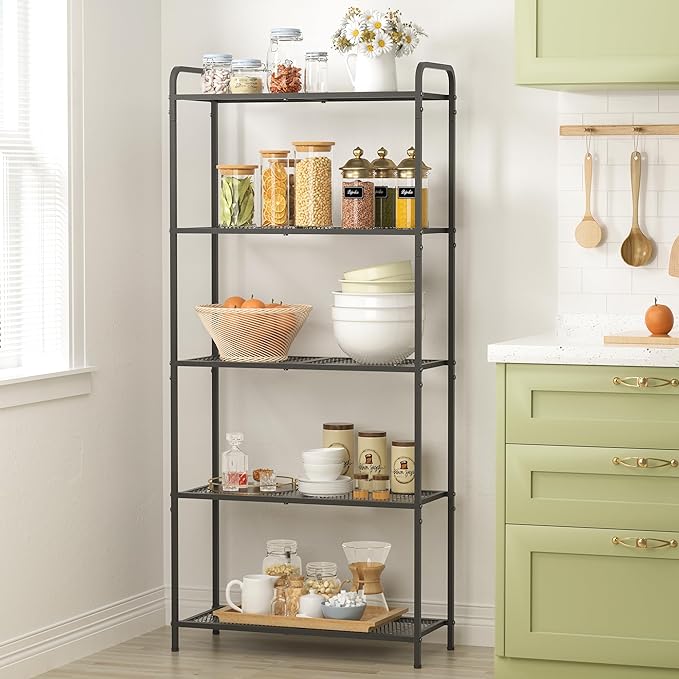 Tajsoon 5 Tier Bathroom Shelf Unit Free Standing Shelves, Metal Display Shelf, Multipurpose Storage Shelf for Bathroom, Kitchen, Entryway, Living Room, Industrial Style, Metal