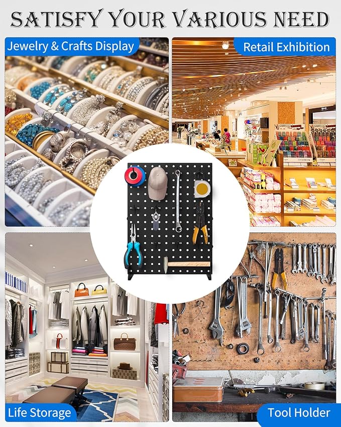 Pegboard Display Stand With 12 Pegboard Hooks for Craft Show Display Rack, Metal Merchandise Display Rack for Boutique, Retail Stores, Vendors & Events (16" X 12")