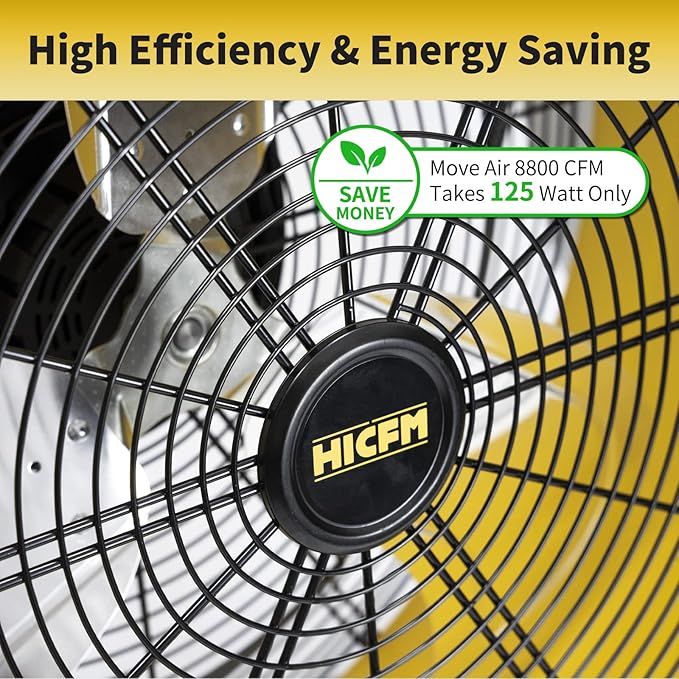 HiCFM 8800 CFM 24 inch BLDC Drive Drum Fan with High Efficiency EC Motor, Variable Speed Control, Friendly Noise Operation for Air Circulation, UL Listed