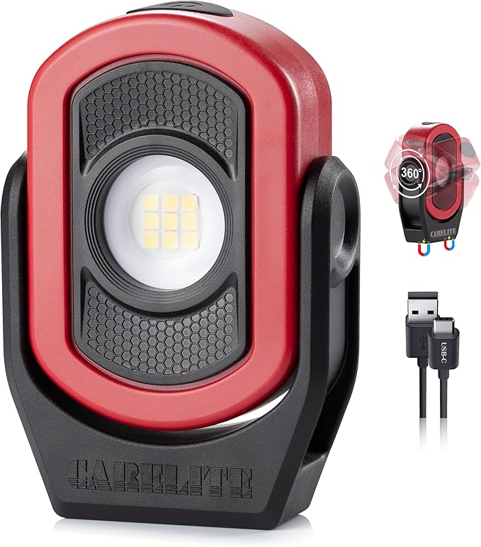 Magnetic Work Light – 780 Lumen Compact Pocket Light, Rechargeable 3000mAh, 360° Pivot, Durable & Portable for Mechanics & Jobsites (Red, 1-Pack)