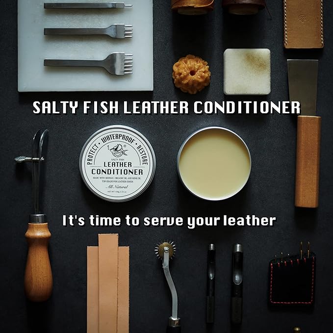 SALTY FISH All-Natural Leather Conditioner and Cleaner,Made with Mink Oil Beeswax,Protect Soften Waterproof Leather Furniture,Car Seats,Shoes,Boots,Bags (3.53 Oz)