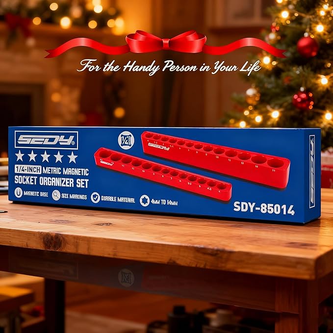 2-Piece 1/4"-Drive Metric Magnetic Socket Organizer Set (Holds 26 Sockets) - Detachable Tool Tray with 5mm Magnetic Base, Screw-Fixed Design & Heavy-Duty Modular Storage for Garage/Home Workshop