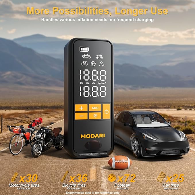 MODARI Tire Inflator Portable Air Compressor - 4X Faster 160 PSI Portable Air Pump for Cars - Cordless Tire Inflators with Gauge - Portable Tire Inflator for Car, Pickup, Bike and More