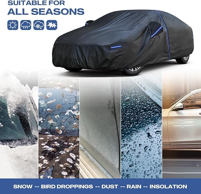 Kayme Car Cover Custom Fit for Toyota Camry/Camry Solara, Honda Accord, Nissan Altima, Windproof Upgraded & 100% Waterproof. All-Weather Full Exterior Cover Rain Sun Snow Protector with Door Zipper.