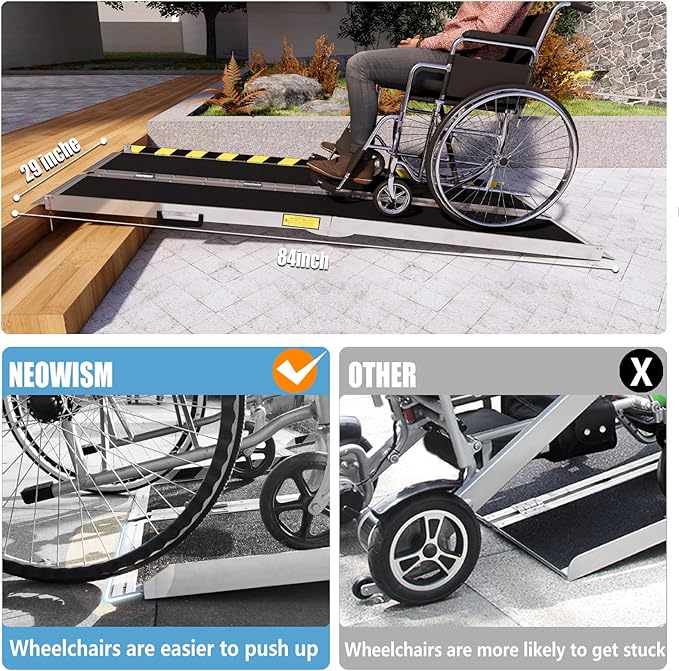 Protable Wheelchair ramp 7FT,Non-Slip Folding Aluminum Handicap Ramps,Threshold Ramps for Home,Holds up to 600lbs,Wheelchair ramp for Steps (7FT(Useing Height 7-21inch))