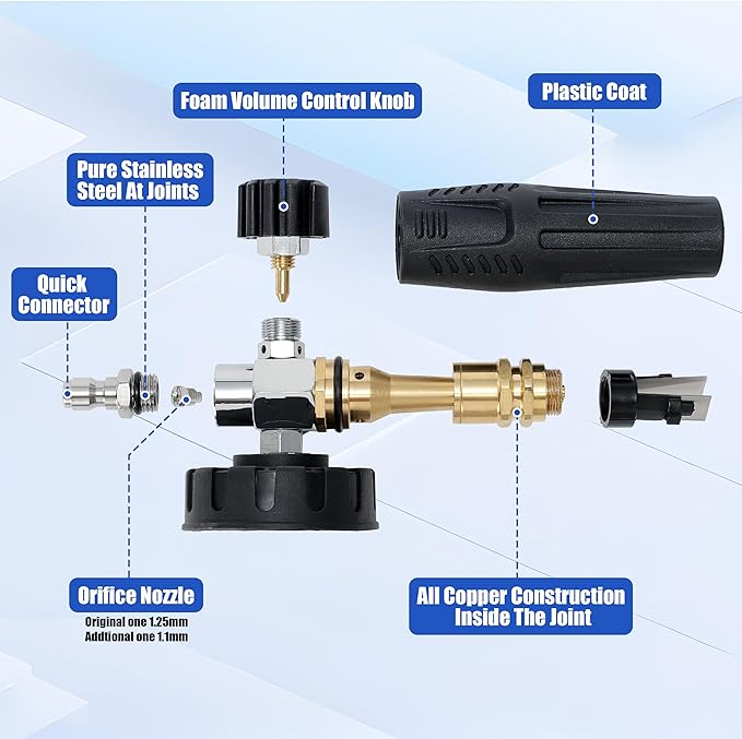 PWACCS Pressure Washer Foam Cannon Dual Connector Accessory, Power Washer Double Tip Attachment for Adjustable Foam Blaster, 1/4" Quick Connect Big Mouth Snow Foam Lance 1.5 L, 3600 PSI