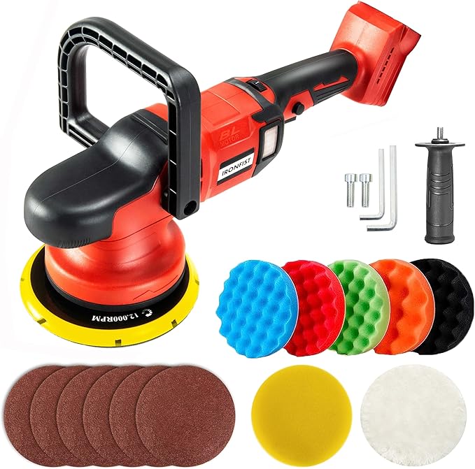 IRONFIST Cordless Orbital Polisher Compatible with Milwaukee M18 Battery, Car Polishing Waxer Machine 6inch work disk with brushless motor 6 speeds 750-6800RPM, (No Battery)