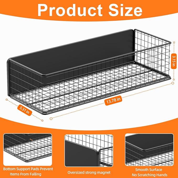 2Pack Magnetic Basket Organizer Holder for Fridge, Magnetic Shelf for Garage, Laundry, Kitchen, Workshop, Cabinet