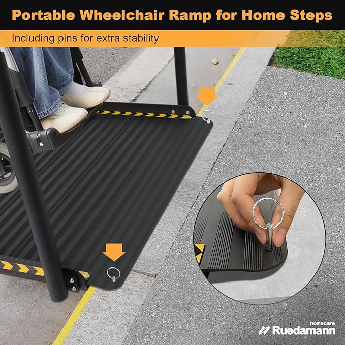 Ruedamann 3'L x 36" W Wheelchair Ramp with Handrails, Aluminum Wheelchair Ramps for Steps, Portable Wheelchair Ramps for Home Steps,Non-Slip Handicap Ramps for Stairs, Doorways, Walkers, Black