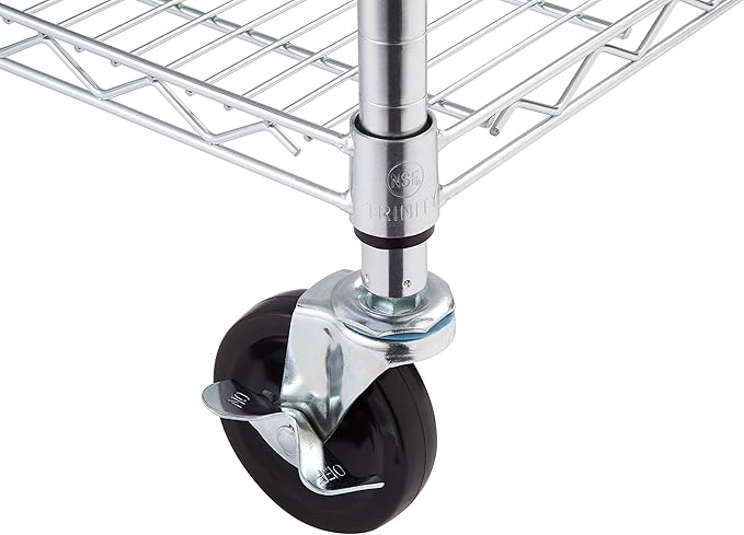 Trinity Basics TBFC-0931 5-Tier Adjustable Wire Shelving with Wheels for Kitchen Organization, Garage Storage, Laundry Room, NSF Certified, 600 to 2250 Pound Capacity, 60” by 24” by 77”, Chrome