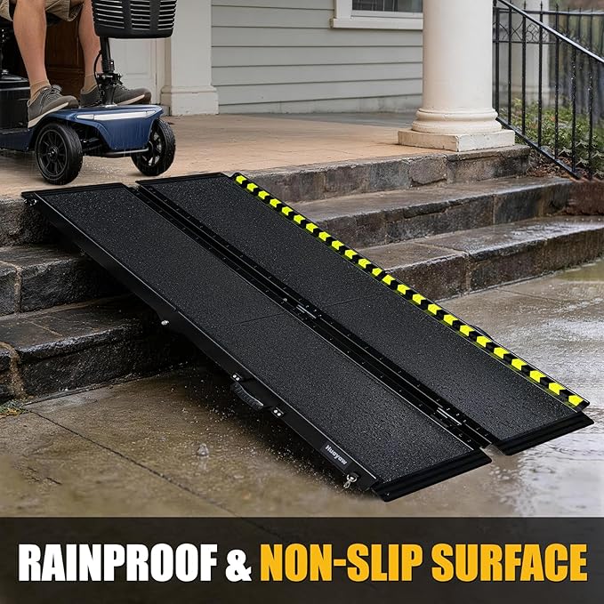6 FT Portable Wheelchair Ramp - Non-Slip Aluminum Folding Handicap Ramp for Easy Door Threshold Access - Lightweight & Durable for Home Steps, Stairs, Doorways, Matte Black