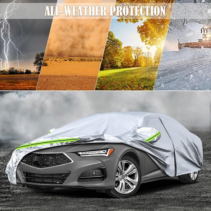 Waterproof Car Covers Replace for 2015-2024 Acura TLX, 6 Layers Silver All Weather Car Cover with Zipper Door & Windproof Bands for Snow Rain Dust Hail Protection