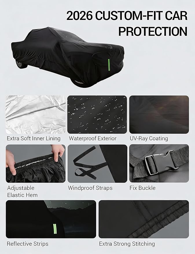 Proadsy Car Cover Compatible with Tundra 2016-2024 2025 2026 CrewMax with 5.5ft Windproof All Weather Waterproof Sun Rain UV Dust Snow Protection Outdoor Covers