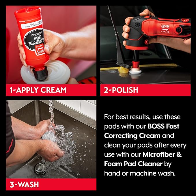 Griot's Garage BOSS 1" Fast Correcting Foam Pads for Car Polishing and Detailing, Buffing Pads for Moderate to Severe Scratch Removal, Set of 6