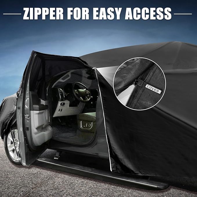 X AUTOHAUX Car Cover for Chevrolet Silverado Crew 210D-PU Outdoor Full Car Cover All Weather with Door Zipper for Waterproof Windproof Sun Rain Protection