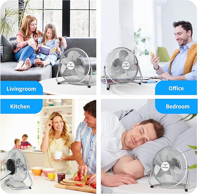 TEMPWARE 9 inch Floor Fan, 3-Speed Portable Metal Fan with Adjustable Tilt, Quiet Small Cradle Floor Fan for Home, Office, Bedroom