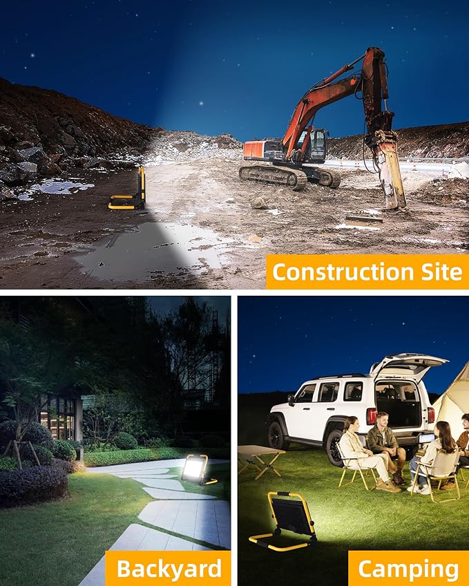 24000LM LED Work Light, 200W Ultra Brighter Flood Light with 16FT Cord Switch, Portable Worklight with Stand, 5000K IP66 Waterproof Outdoor Construction Lighting for Job Site Camping Workshop Garage