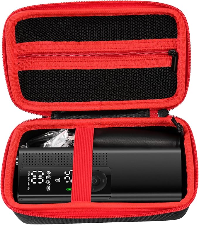 Case for Airmoto for MODARI Tire Inflator Portable Air Compressor Case,120 PSI Air Pump,Car Tire Pressure Gauge (150 PSI) Storage Bag, Air House, Connector and Accessories (Box Only)-(Black+Red)