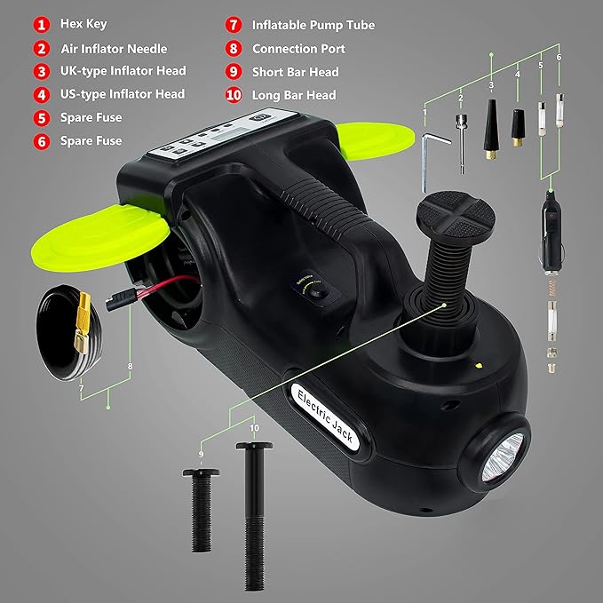 ActDoer Electric Car Jack Kit 5Ton 12V Hydraulic (Lifting Range: 6.1-20.86 inch) with Impact Wrench & Inflator for SUV, MPV with LCD & Tire Pressure Display