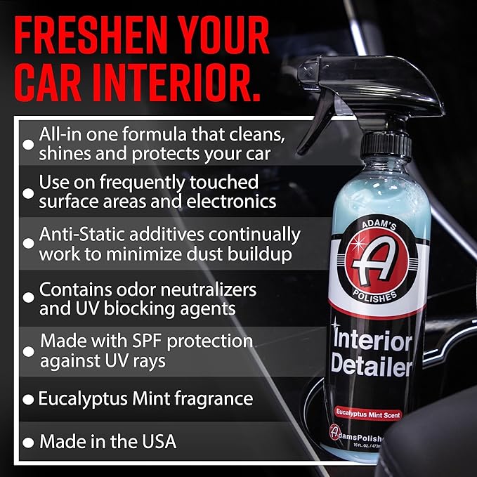 Adam's Polishes Interior Detailer 16 fl. oz - Total Car Cleaner, Protectant & Dressing | All Purpose Leather Conditioner | Vinyl, Dashboard, Screen, Seat Cleaner & More - Pack of 2