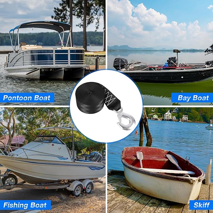 2" X 20ft Boat Winch Strap with Hook, 10000 lbs Boat Trailer Winch Strap, Boat Tow Strap for Towing Boat, ATV, Trailer, Wave Runner, Jet Ski