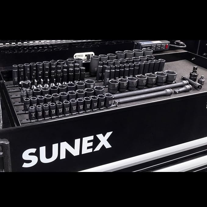 SUNEX 26102 1/2" Drive SAE & Metric 6 Point Standard & Deep & Hex Bit Master Impact & Bit Socket Set, 102-Piece