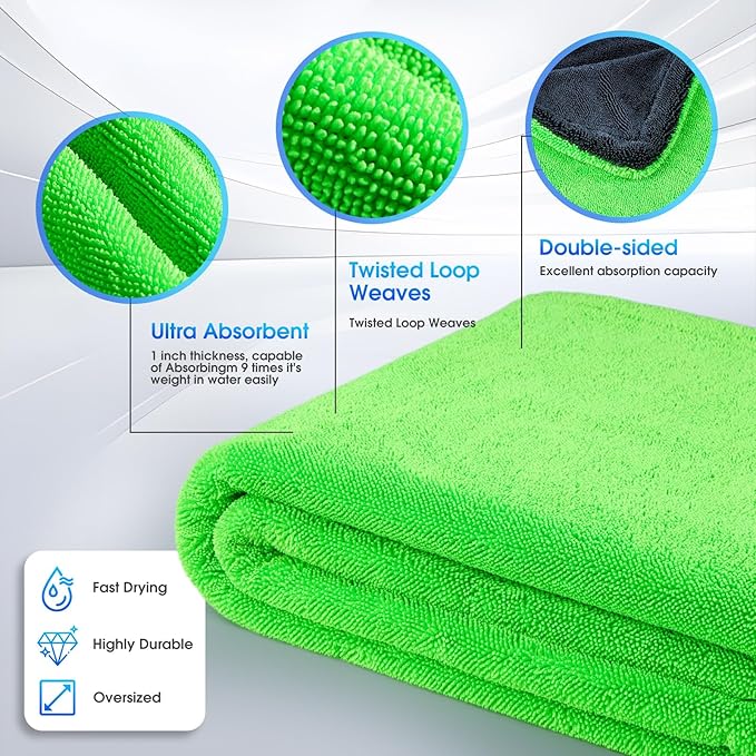 48”x24” Car Drying Towel for Full-Sized SUV, Dual Sided Car Cleaning Cloth with Twisting Yarn Technique, 1300GSM Super Absorbent Scratch-Free, Twisted-Loop Microfiber Towels for Cars, Trucks