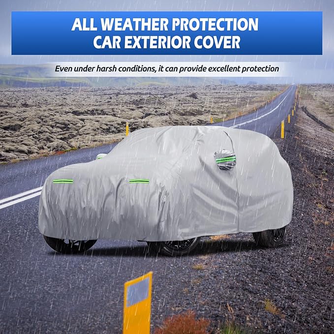 Car Cover Fit for Land Rover Range Rover 2001-2026, Migaven Waterproof Full Exterior Cover Sun Rain Protection with Door Zipper and Cotton Lining, Silver