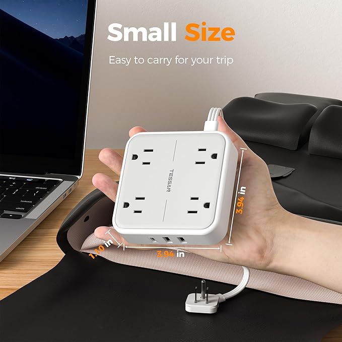 TESSAN Surge Protector Flat Extension Cord 1Ft, Ring Plug Power Strip with 4 Outlets 3 USB Ports (1 USB C), 900 Joules Protection, Multiple Wall Outlet Extender Suitable for Home Office Dorm, Grey