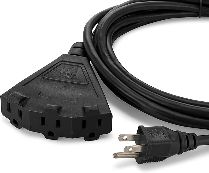 Holiday Lighting Outlet 15-Foot Black Extension Cord, 3-Prong Indoor & Outdoor Splitter, Perfect for Landscape Lighting