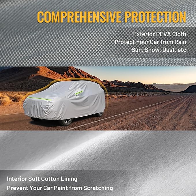 Favoto 6-Layer SUV Car Cover - Waterproof All Weather for Automobiles Heavy Duty Outdoor Dust Rain Sun Protection Snowproof Car Tarp with Windproof Straps Universal Fit for SUV (169-181 inch)