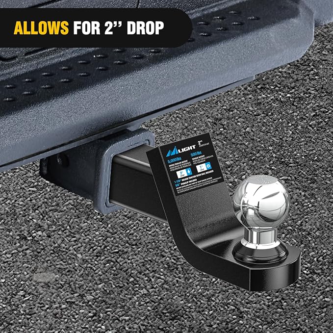Nilight Fusion Trailer Hitch Mount w/Welded 1-7/8 Inch Trailer Ball & Hitch Pin, Fits 2 Inch Receiver, 5000 lbs 2" Drop