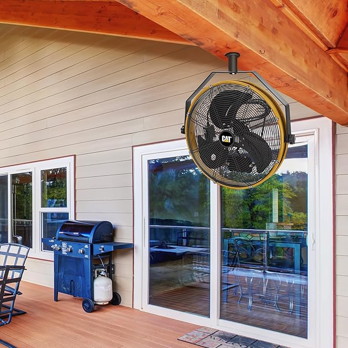 Caterpillar® fan (HVOD-18S-NG) 18"-Blade Indoor/Outdoor IPX4 Weatherproof High-Velocity Wall Mounted Shroud Fan, 4,000 CFM, 3-Speed - For Industrial, Commercial, & Residential Use, cETL Certified