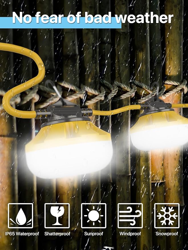 HYPERLITE Construction String Lights: 100FT 10 Bulbs Work Lights with 3 Prong - IP65 Waterproof Linkable LED Industrial Temporary Lighting for Construction Sites Attic Crawlspace Renovation