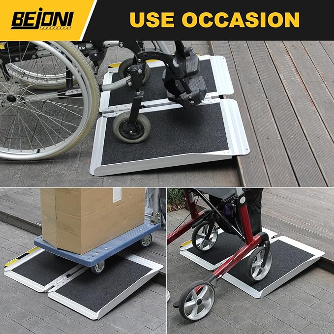BEJONI Portable Wheelchair Ramp 2FT, Folding Non-Slip Aluminum Handicap Ramp, Door Threshold Wheel Chair Ramps for Home Steps, Scooter, Doorways, Entry Use, Curbs, Stairs