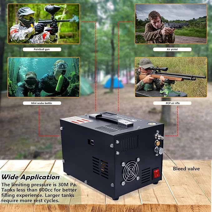 PCP Air Compressor,Built-in Power Converter,Portable 4500Psi/30Mpa,Water/Oil-Free,PCP Paintball Tank Air Pump, Powered by 12V Car DC or Home 110V AC with Oil-Moisture Filter