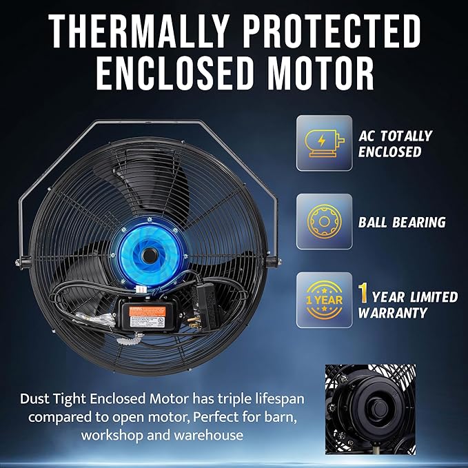 Tornado 18 Inch Outdoor Rated IPX4 Water-Resistant High Velocity Metal Industrial Wall Mounted Fan For Commercial, Industrial, Residential Use 3 Speed 4150 CFM 6.6 FT Cord UL Safety Listed