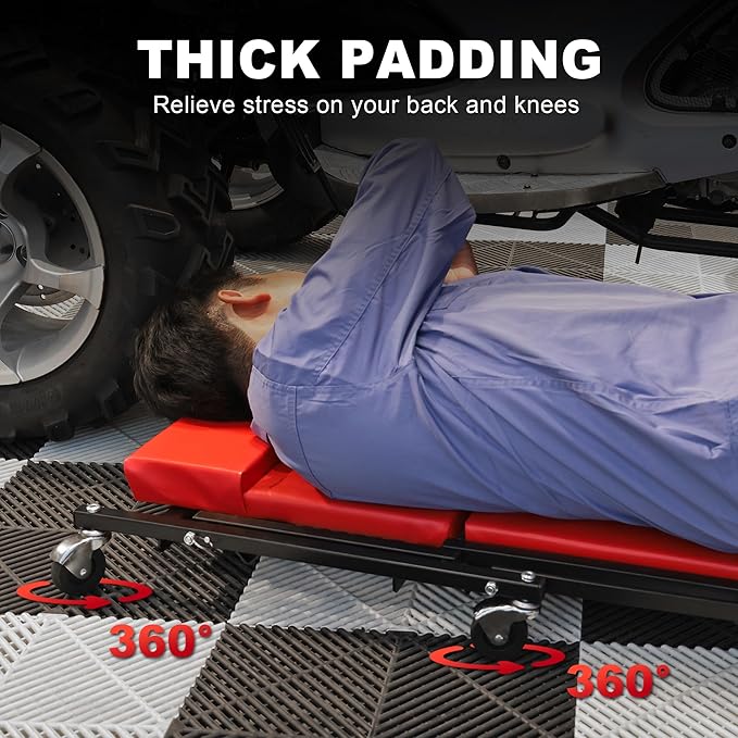 Big RED 36" Rolling Foldable Automotive Creeper， Car Creeper, 2-in-1 Garage Shop Creeper for Auto Repair, 300 Lbs Capacity, Red，TAM6505RR Torin