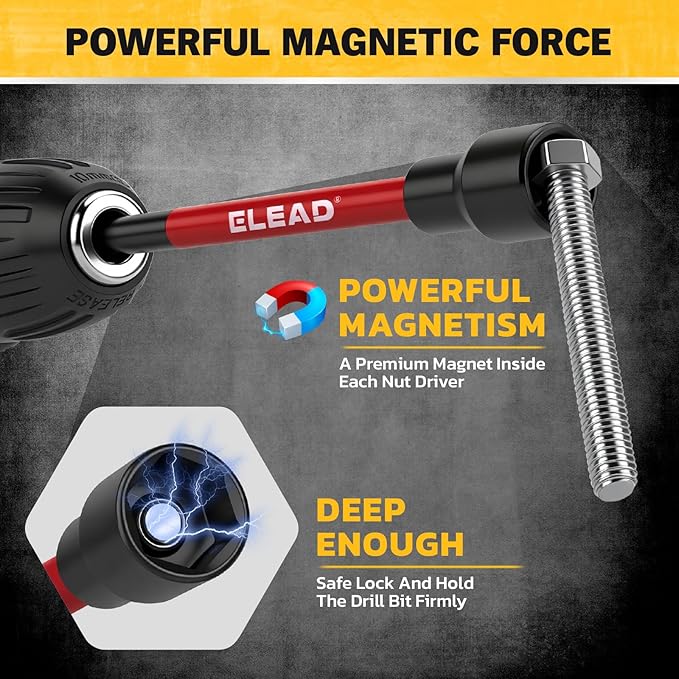 Magnetic Nut Driver Bit Set, 35-Piece Extra Long Nut Driver Set for Impact Drill, Metric & SAE, PH1 & PH2 Screwdriver Bits 1/4 Drive Shank Adapter Extension, Durable for Professional Projects