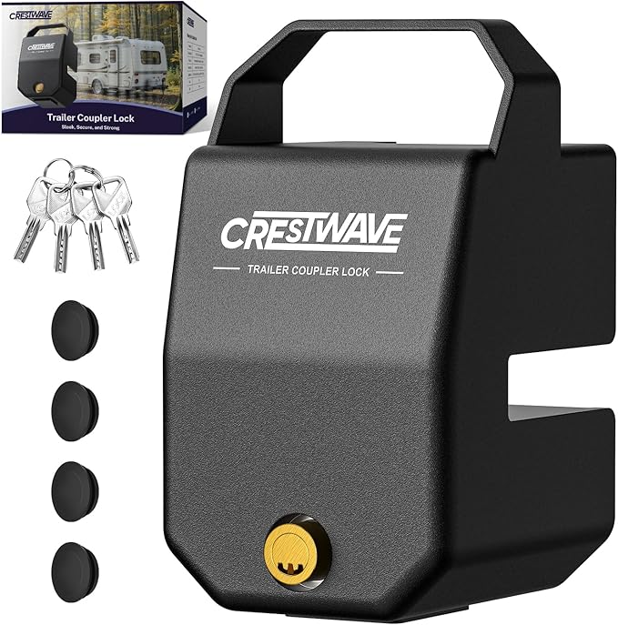 Trailer Hitch Lock - Universal Anti-Theft Coupler Lock for 2" & 2-5/16" Ball, High-Security Hardened Steel with Weather-Resistant Cover, Towing Accessories for RV, Boat, Cargo & Travel Trailer