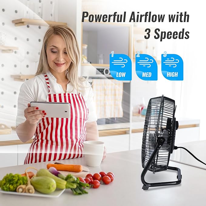 BEYOND BREEZE Floor Fan 9 Inch, 3-Speed Portable Metal Fan with Adjustable Tilt, Quiet Small Cradle Floor Fan for Home, Office, Bedroom