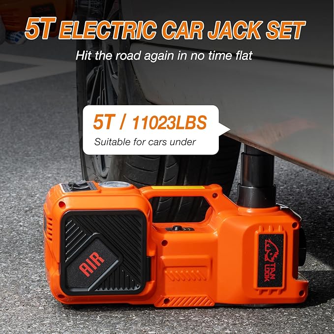 Electric Car Jack Kit with Hydraulic Lift 5-Ton, Tire Inflator Heavy-Duty 12V Floor Jack for Sedans,SUVs,MPVs & Trucks.Ideal for Tire Changes & Garage Repairs (Without Wrench)