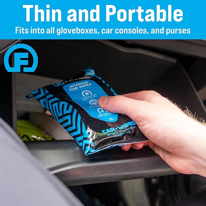 Fortress Car Interior Wipes (25 ct, Pack of 64) for Car Interior Cleaning, Dashboard, Seats, Detailing, and Steering Wheel [Travel Size] Skin-Safe Car Interior Cleaner Supplies